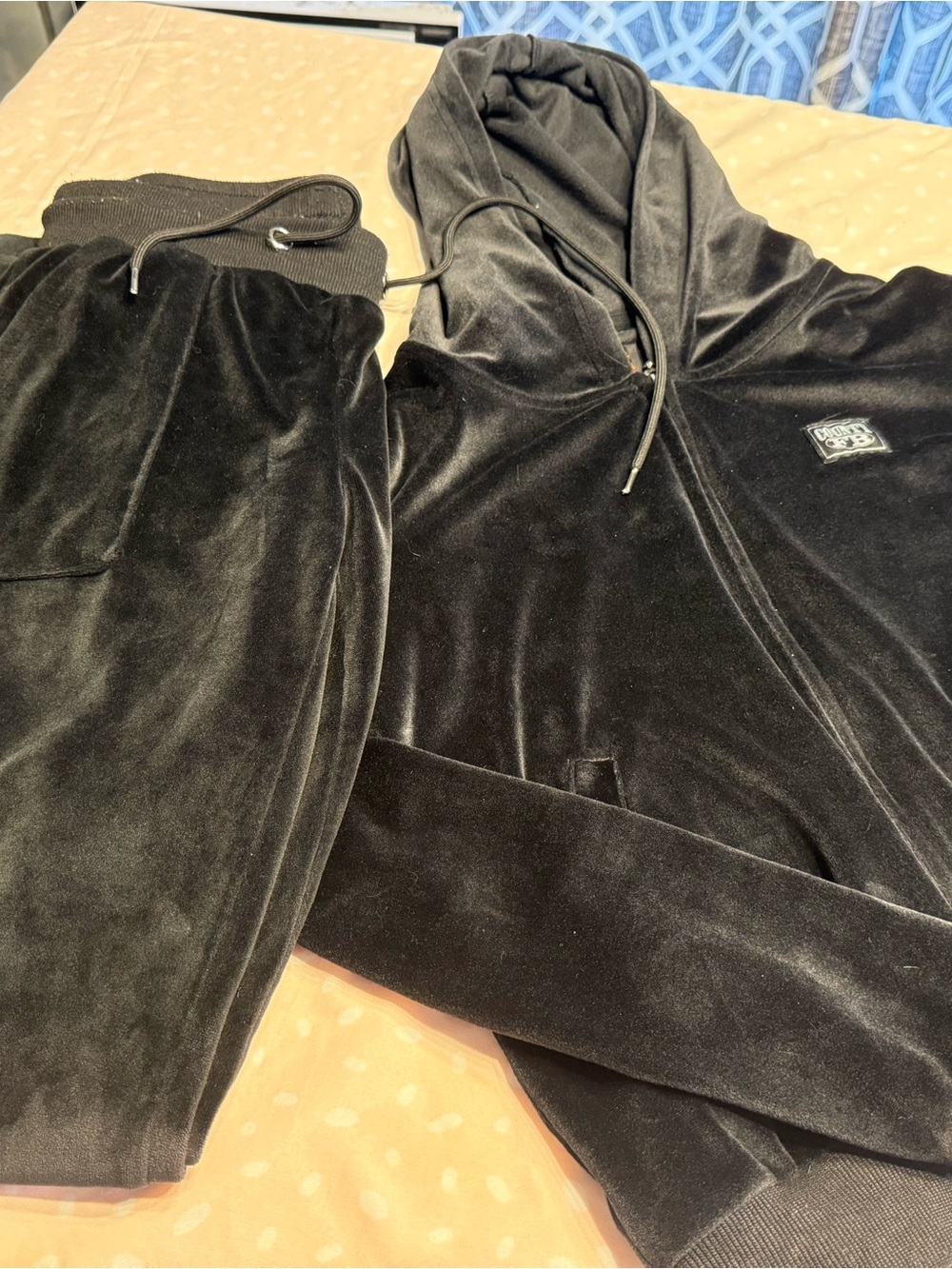 Black Velour Hoodie & Jogger Set - Women fb county